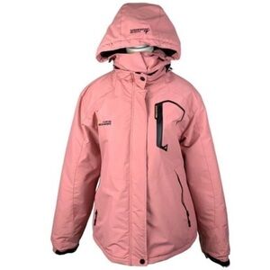 Moerdeng Pink Ski Jacket Winter Coat Hooded Plush Lined Waterproof Breathable